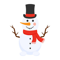 Snowman in a hat and scarf. Vector illustration.