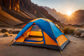 camping tent in the wild nature  , outdoor activity - obrazy, fototapety, plakaty