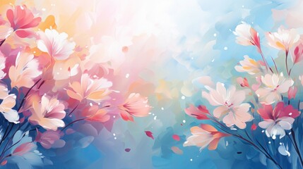 Fototapeta na wymiar Spring in Bloom. Abstract Watercolor Liquid Background With Beautiful Flowers