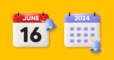 Calendar date 3d icon. 16th day of the month icon. Event schedule date. Meeting appointment time. 16th day of June month. Calendar event reminder date. Vector