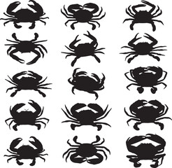 Crab Silhouette Vector Art Icons.