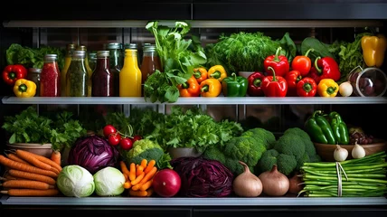 Poster Refrigerator brimming with colorful and assorted fresh produce and ingredients © Putra