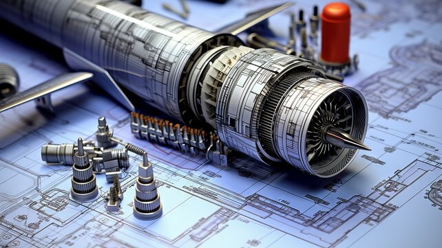 An array of aeronautical components showcased in an engineering blueprint