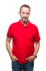 Middle age hoary senior man over isolated background with serious expression on face. Simple and natural looking at the camera.