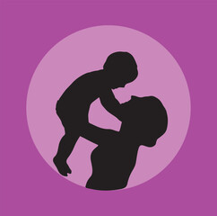 Mother And Child Silhouette Vector Art.