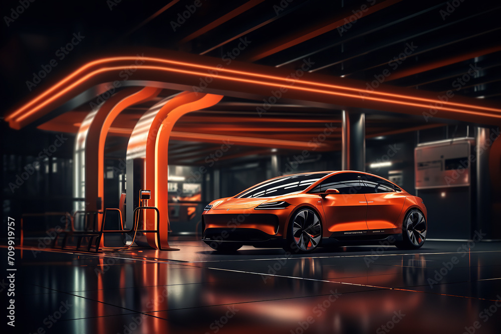 Canvas Prints orange futuristic car at night