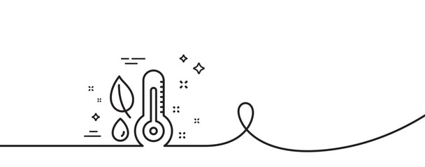 Thermometer line icon. Continuous one line with curl. Humidity and leaf sign. Moisture symbol. Thermometer single outline ribbon. Loop curve pattern. Vector