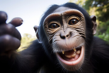 a monkey takes a selfie