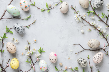 Fototapeta na wymiar Easter eggs, festive Easter banner, copy space