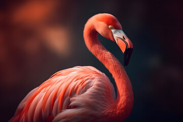 Flamingo with a long neck - obrazy, fototapety, plakaty