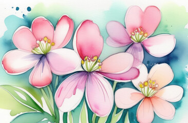 Watercolor drawing of spring flowers. Flowers in the style of watercolor art, postcards.