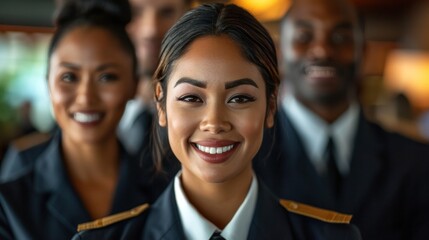 Portrait of a smiling young African-American businesswoman with colleagues in background