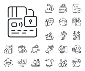 Blocked bank money payment sign. Cash money, loan and mortgage outline icons. Credit card line icon. Non-cash pay symbol. Card line sign. Credit card, crypto wallet icon. Inflation, job salary. Vector