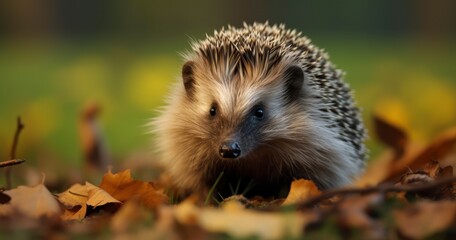 Fototapeta premium Closeup image of hedgehog in forest nature