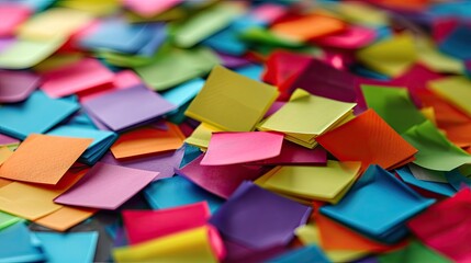 Colorful sticky notes on a white background. Shallow depth of field