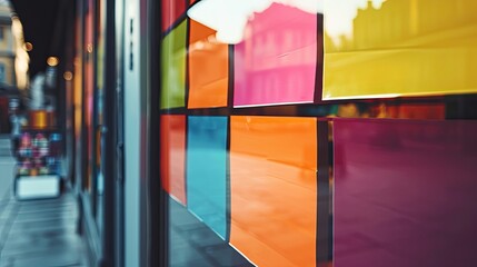 Colorful glass window of a modern office building. Abstract background - obrazy, fototapety, plakaty