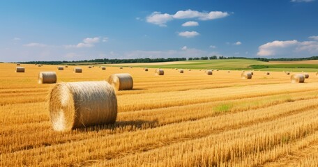 Fototapeta premium The Rustic Charm of Straw Bales Lying in a Field After Harvest