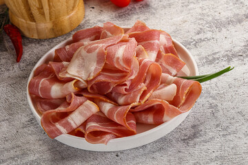 Raw pork bacon for breakfast