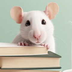 A white rat with books