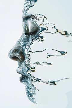 Close up of a woman face with water splashes on white background
