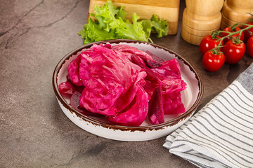 Red pickled cabbage with beetroot