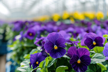 Purple flowers blooming in the greenhouse 