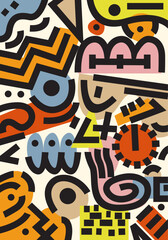 Abstract retro lines background colorful doodle pattern vector illustration fabric textile design template, art print editable