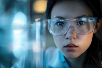 Concentrated Young Female Scientist Studying in Laboratory