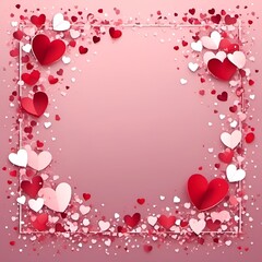 AI generated illustration of a vibrant pink background adorned with delicate paper hearts