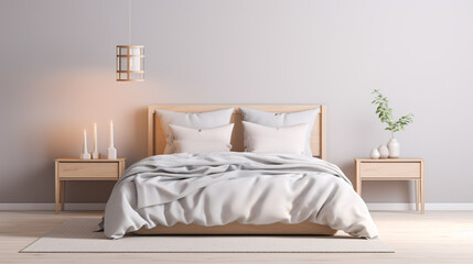 Fototapeta na wymiar Stylish grey bedroom interior design modern and minimal style, scandinavian bedroom.