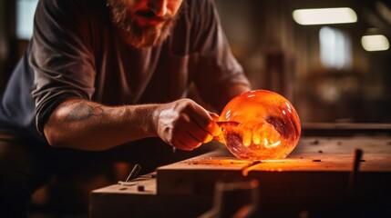 Crop anonymous craftsman making hot glass detail with glassblower at workshop.


