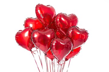 Heart shaped red balloons isolated in white background. Perfect for weddings, birthday celebrations, and promotional materials celebrating love and affection.