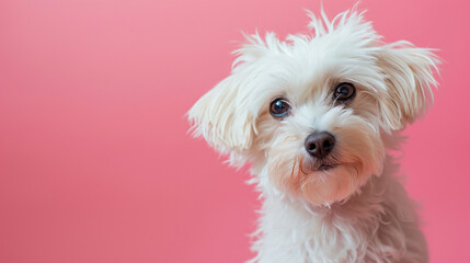 Portrait of cute dog on pink background. 