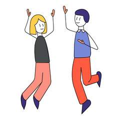 man and woman rejoicing, simple figures vector