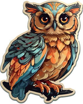 Cute Owl Sticker Vector Design