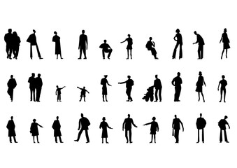 silhouette people man woman vector illustration. isolated graphic silhouettes person isolated sketch simplicity hand drawn human continuous black line. people stand design group business concept.