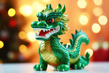Green dragon toy close up, symbol of a Chinese year 