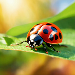 Fototapeta premium Ladybug on a leave - AI generated