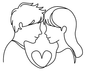 Man and woman couples love with heart shape one continuous line  hand drawn style for Valentine's Day.vector illustration.