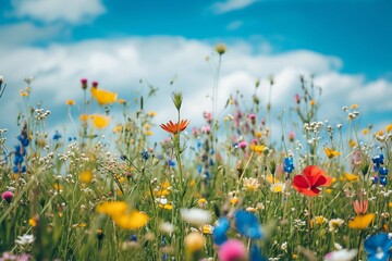 A field of wildflowers stretching toward the horizon