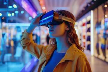 augmented reality shopping mall, shoppers with wearable tech