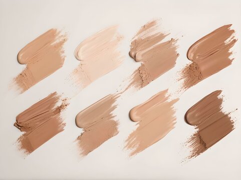 Swatches of liquid foundation makeup in different skin shades