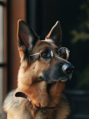Stylish German Shepherd with Glasses: Canine Elegance and Intelligence Portrayed