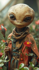 Obraz premium Earth-Connected Alien Sprite with Terran Flora Bouquet