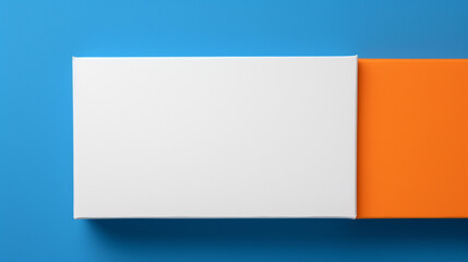 Obraz premium There is an open rectangular empty white box on an orange table, a blue ribbon lies next to it created with Generative Ai