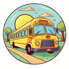 School bus in cartoon, doodle style. Isolated 2d vector illustration in logo, icon, sketch style, Eps 10. AI Generative