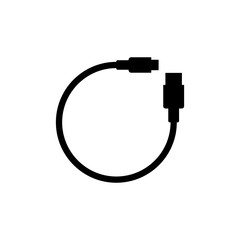 Long usb cable wire cord for charging a cell phone. Vector silhouette. 