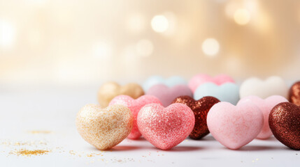 glitter hearts, shining bokeh background, Valentine's day banner 