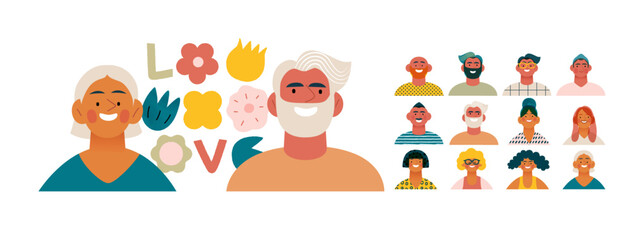 Valentine: Spectrum of Love - modern flat vector concept illustration of a vibrant array of individual portraits celebrating love's diverse expressions. Metaphor for the universal language of love
