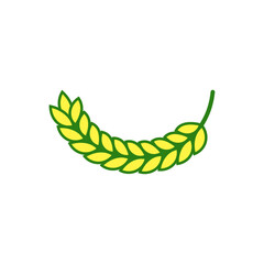 Bent green yellow spikelet. A semicircular curved shape.